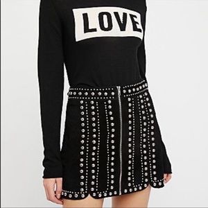 Free People Suede Leather Western Studded Mini Skirt
